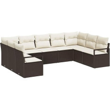 9-teiliges Garten Sofa Set mit Kissen Braun Poly Rattan Gartenlounge Model3355207