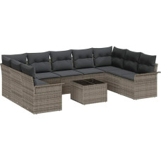 9-teiliges Garten Sofa Set mit Kissen Schwarz Poly Rattan Gartenlounge Model3345529