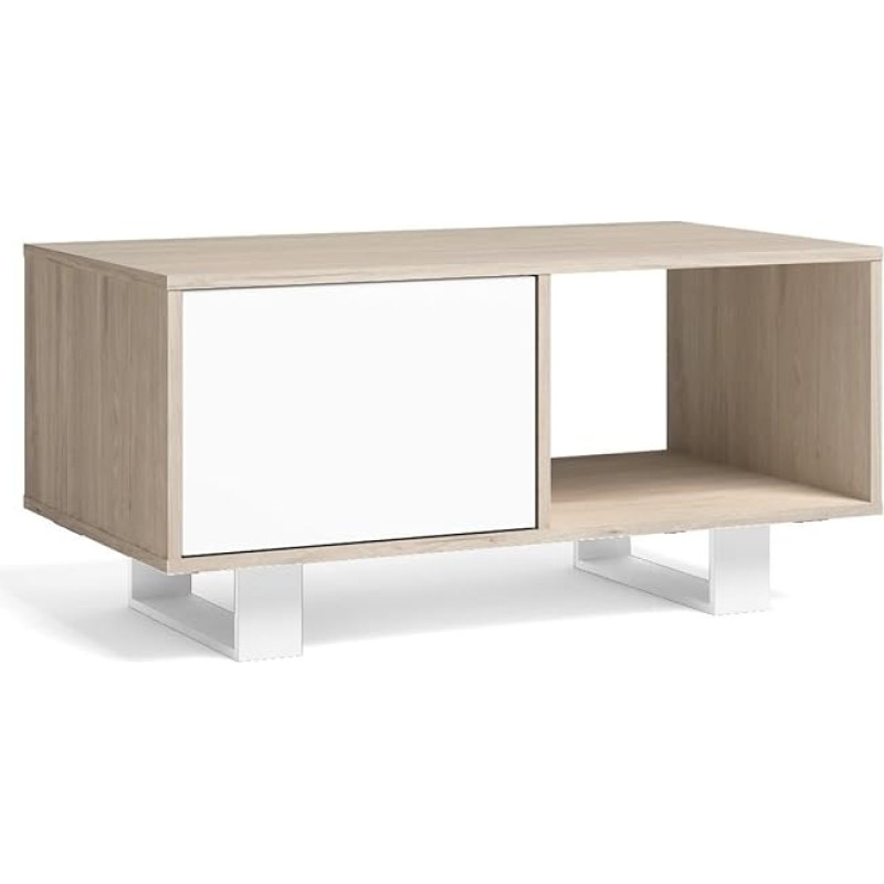 Skraut Home - Söögitoa ustega kohvilaud, tuulega mudel, tammepuust, värvus valge, mõõdud 92 x 50 x 45 cm kõrgus.