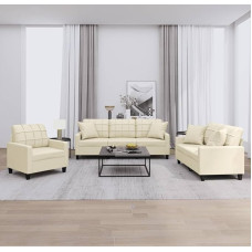 Creme Kunstleder 3-osaline diivanikomplekt mit 4 Zierkissen - Bequem & Robust Model3201349