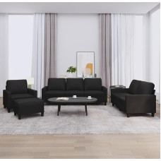 Schwarz Kunstleder 3-teilig Ecksofa Set mit Fußhocker - Komfortables Wohnzimmermöbel Model3201403