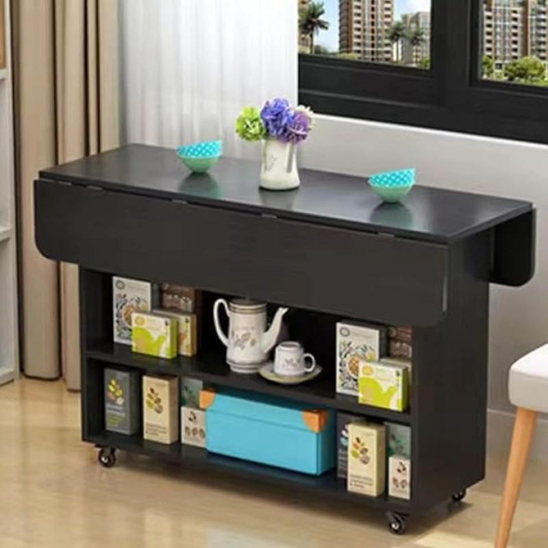 Kokkupandav söögilaud, söögitaldrikud, kokkupandav söögilaud ja pikendatav köögilaud ratastega, kokkupandav käsitöölaud avatud hoiukapiga, vastupidav laud (must, 100 x 80 c