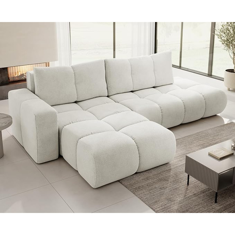 Hosio nurgadiivan magamisfunktsiooniga 288 cm lai, stiilne kreemikas värv vasakule