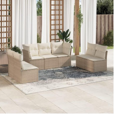 SKM 7-TLG. Garten-Sofagarnitur mit Kissen Beige Poly Rattan,Möbel, Gartenmöbel, Gartenmöbel-Sets,Beige,60.4KG,3249247