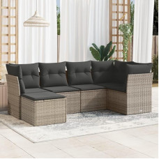 Gartensofa-Set 6-teilig mit grauen Kissen aus Polyrattan, Outdoor-Sofad für den Garten, Gartenmöbel-Set für den Außenbereich, Gartenmöbel Type3249789