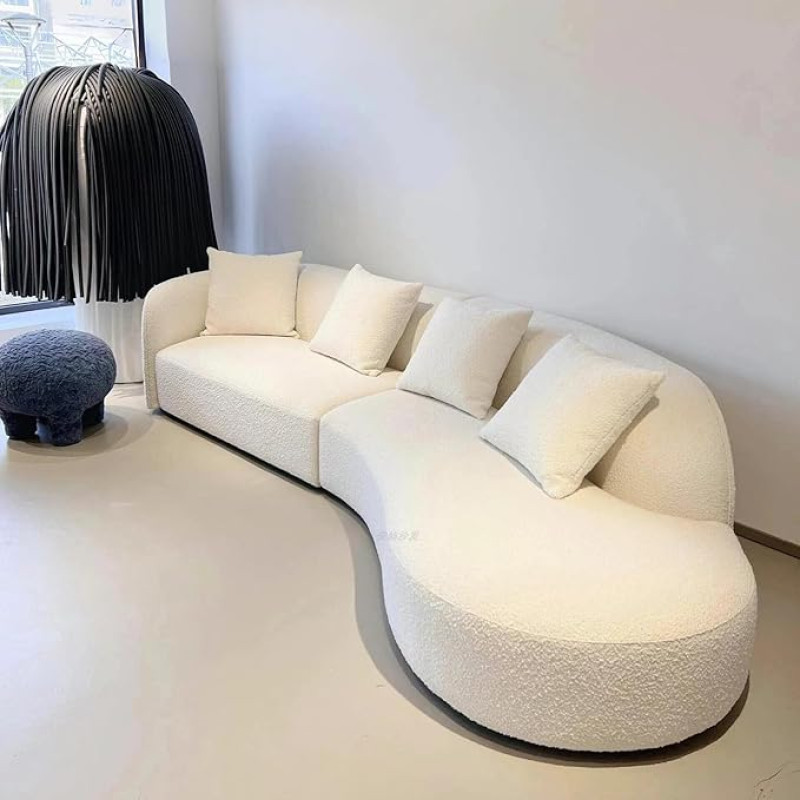 Minimalistlik kumer riidest diivan kreemjas lambavillast diivan väikestesse ruumidesse Stiilne elutoa mööbel Kompaktne disain 280 x 103 x 76 cm