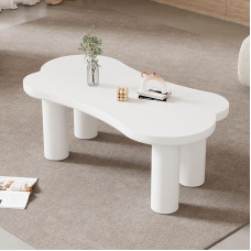 Ebakorrapärane pilvikujuline kohvilaud, pikkus 107 cm, laius 66 cm, kõrgus 40,5 cm, MDF lauaplaat ja PVC jalad, vildist alusplaadiga (valge-2)