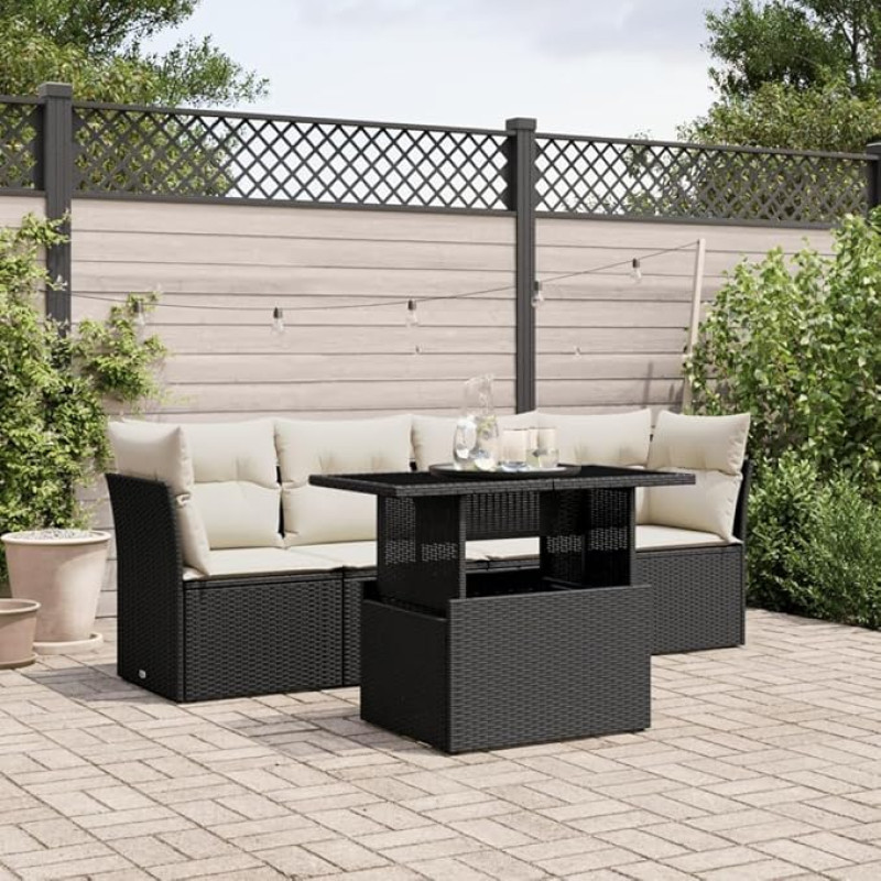 Homgoday Gartensofa-Set 5-teilig mit Kissen aus schwarzem Polyrattan, für den Außenbereich, Gartenmöbel-Set, Loungeset für den Garten, Outdoor-Sofad Type3266346