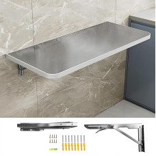 ZEQFEMKL Wandklapptisch für kleine Räume, Wandklapptisch, Wandklapptisch, Edelstahl, klappbarer Wandklapptisch, schwebender Schreibtisch mit Eisenhalterung, braun, 60 x 30 cm