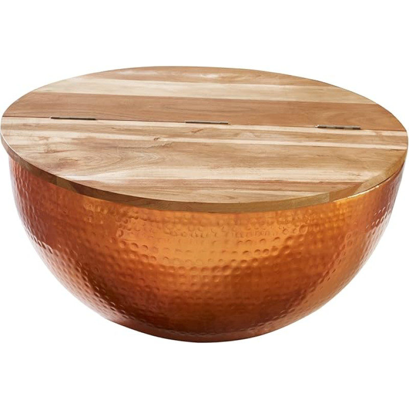 invicta INTERIOR Orient Storage Käsitsi valmistatud kohvilaud 60 cm vask, klassikaline vasardatud disain akaatsia, hoiuruumiga