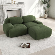 Rvjiahe 82-tolline nurgadiivan, mis on valmistatud pehmest Corduroy kangast, modulaarne, mida saab kombineerida kumerate käetugedega, ei ole vaja kokku panna, kõrge elastne vahtpolster elutuppa, puhkealadele ja magamistuppa (roheline)