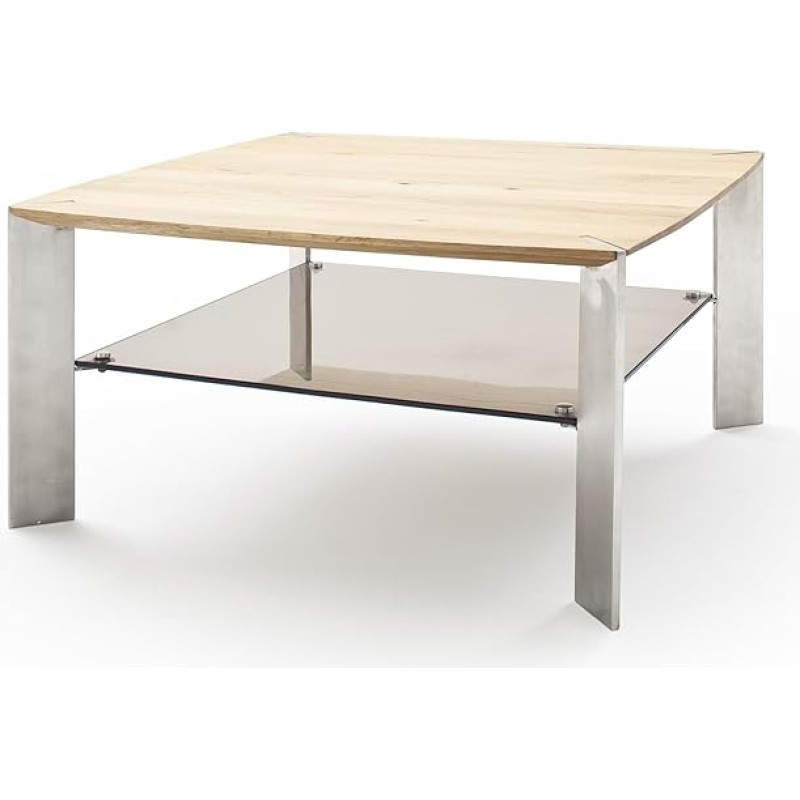 Nelia kohvilaud 80 x 80 cm ruudukujuline, massiivse tammeplaadiga, pronksist ja roostevabast terasest raamiga kaasaegne disain, elegantsed materjalid ja kõrge stabiilsus.