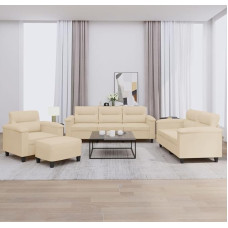 4-TLG. Sofagarnitur mit Kissen Creme Mikrofasergewebe Langlebiges Mikrofaser Sofa Set mit Polsterung für Wohnzimmer
