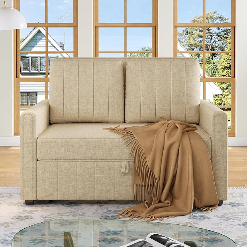 Lexiou multifunktsionaalne kokkupandav diivanvoodi koos unefunktsiooniga, diivan ideaalne väikestesse ruumidesse, sobib koju või ühiselamusse, reguleeritav seljatugi, 71 x 50-tolline mugav diivanvoodi (beež)