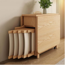 oiakus Klapptisch mit Lagerschublade und 4 Stühlen, ausziehbar und platzsparende Drop -Blatt -Tisch, für Heimküche, Wohnzimmer, Restaurant, Originalholz