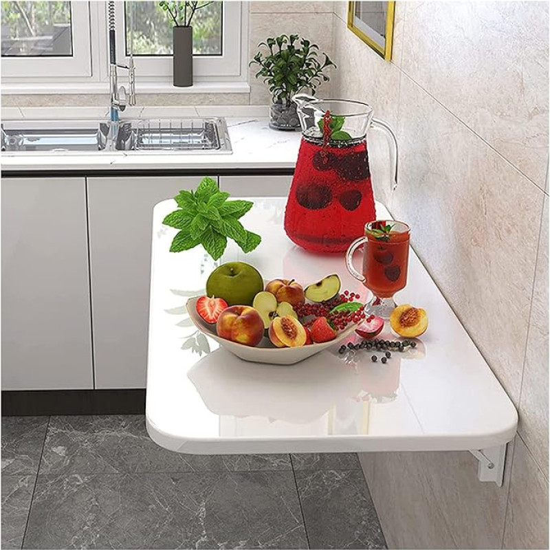 Schwimmender Wandmontierter Klapptisch für kleine Räume 60x30cm/24x12in weiß ideal für Waschküche, Arbeitszimmer oder Schlafzimmer