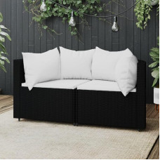 WHOPBXGAD elutoa mööblikomplektid, diivanikomplektid elutuppa, diivanvoodi, aia nurgas diivanid koos padjadega, 2 pakki, must polü rotangist mooduldiivan, mooduldiivan, õuemööbel