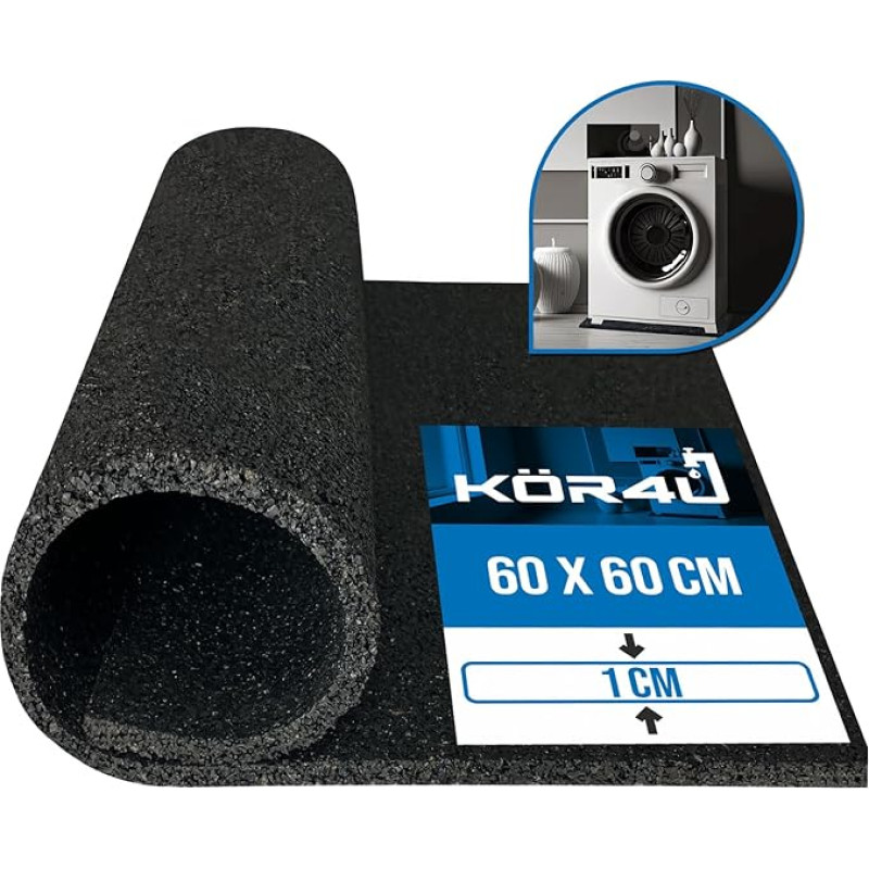 kör4u Premium Anti-vibration Mat 60 x 60 x 1 cm, Can Be Cut to Size, Sound Insulation Mat, Rubber Mat, Vibration Damper, Suitable as a Washing Machine Mat