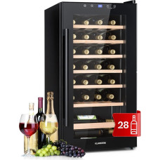Klarstein Wine Refrigerator, Drinks Fridge Slim, 1 Zone Fridge with Glass Door, Drinks Refrigerators Freestanding, Wine Fridge Small, Wine Refrigerators with UV Protection, 4-18°C, 28 Bottles