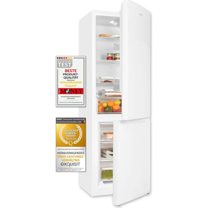 Exquisit KGC320-95-E-040C Fridge-Freezer Combination, White, 315 L Net Capacity, 60 cm Width, Fridge-Freezer Combination, Door Hinge Changeable