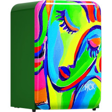 HCK 3.78Cu.ft Retro Kühl-Gefrier-Kombinationen, Freistehender Kompaktkühlschrank mit Künstlerischer Bemalung, Einstellbarer Thermostat：0~10°C Kühlschrank und -25~-15°C Oberer Gefrierschrank Für Home