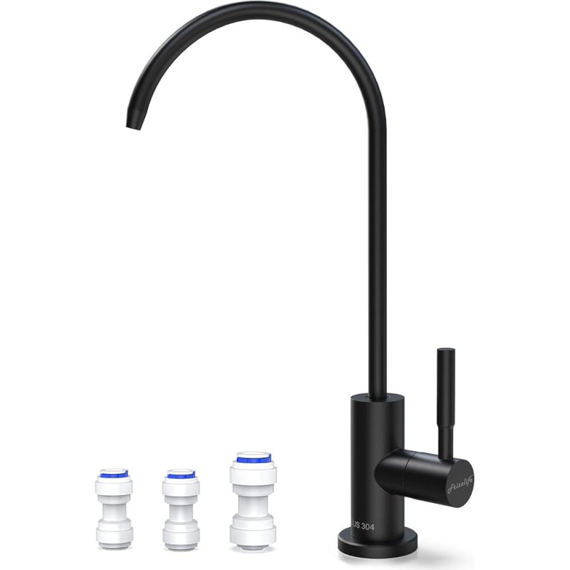Frizzlife RO SUS304 roostevabast terasest veefiltri kraan, joogiveekraan, sobib enamiku pöördosmoosisüsteemide ja veefiltrisüsteemide jaoks, musta värvi