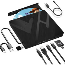 JBonest Väline CD DVD draiver USB 3.0 Type C, Väline SD/TF kaardilugejaga, kaasaskantav RW Burner, kiire andmeedastus sülearvutile, lauaarvutile, MacBookile, Win11/10/8/7/XP, Linux, Mac OS, Vista