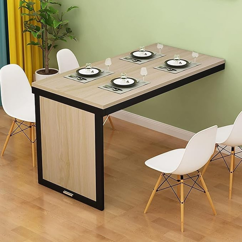 Klappbarer Esstisch für kleine Räume, wandelbarer MDF-Schreibtisch für Büro, Schlafzimmer, Küche - kompaktes platzsparendes Design, Weiß & Schwarz, 99 x 61 cm