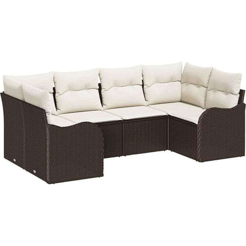 Rantry 6-teiliges Garten Sofa Set mit Kissen Braunes Poly Rattan, 2-Sitzer Garten Sofa mit Stauraum & Kissen Braunes Poly Rattan Gartenlounge Model3354507