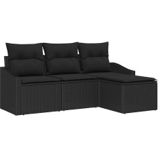 4-teiliges Garten-Sofa-Set mit Kissen aus schwarzem Poly-Rattan Gartenlounge Model3346673