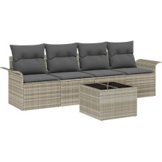 5-teiliges Garten-Sofa-Set mit Kissen Hellgrau Poly-Rattan Gartenlounge Model3345232