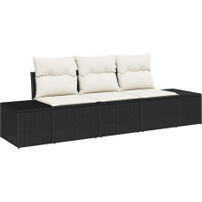 Rantry 3 Teiliges Garten Diivan Set mit Kissen Schwarz Poly Rattan Gartenlounge Model3346917
