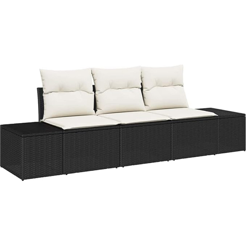 Rantry 3 Teiliges Garten Diivan Set mit Kissen Schwarz Poly Rattan Gartenlounge Model3346917