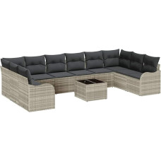 Rantry 11-teiliges Garten-Sofa-Set mit Kissen grau Poly-Rattan, 2-Sitzer Garten-Sofa mit Kissen hellgrau Poly-Rattan Gartenlounge Model3345892