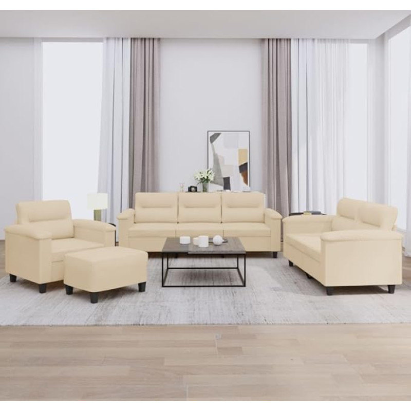 4-osaline diivanikomplekt kreemjas mikrokiudkangas koos tugitooli, diivani ja tugitooliga, mugav ja vastupidav komplekt elutuppa, rõdule või söögituppa