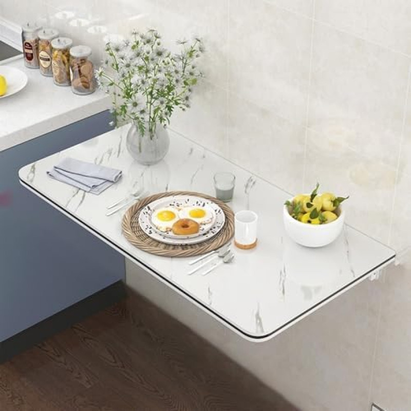 Wandklapptisch aus Massivholz, weißer Wandschreibtisch, herunterklappbarer Wandschreibtisch für kleine Räume, Starke Tragfähigkeit, mehrfach verwendbar, platzsparend, für Wohnzimmer, Küche,