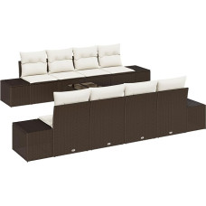 9-TLG. Garten-Sofagarnitur mit Kissen Braun Poly Rattan Gartenlounge Model3346988