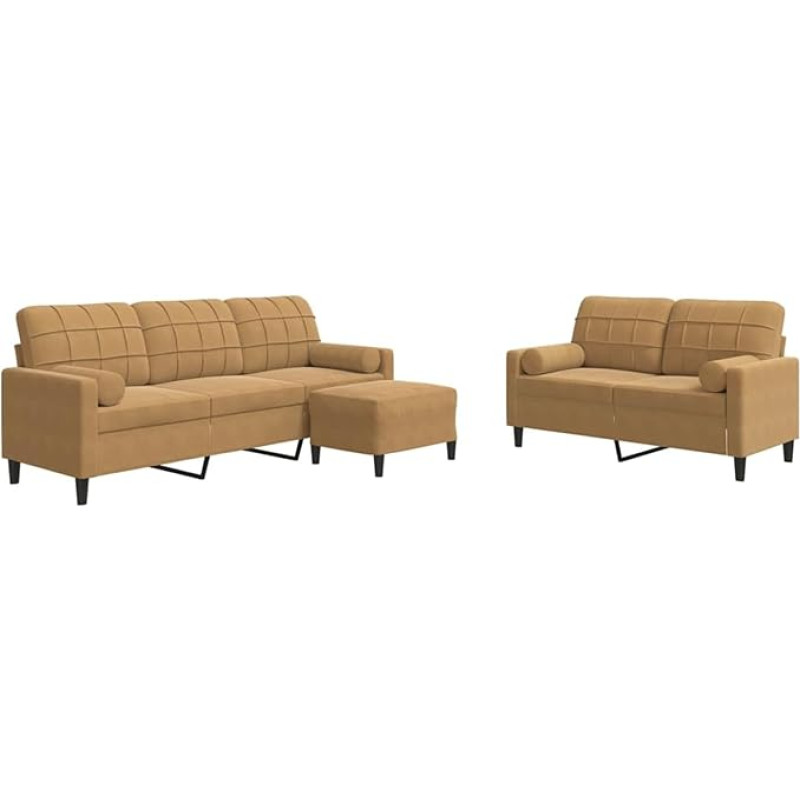 Braunes Samtsofa Set mit Fußhocker und Nackenrollen - 2+3 Sitze, Komfortpolsterung, Wohnzimmer Model3278428