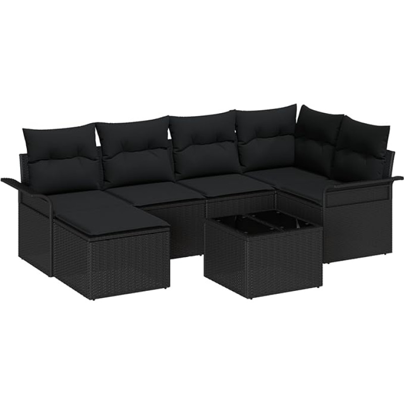Rantry 7-teilige Garten Sofaset mit Kissen Beige Poly Rattan Gartenlounge Model3345443