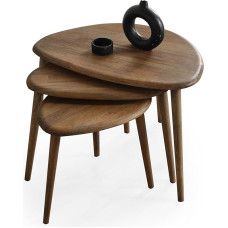 Täispuidust kohvilaud 3-st komplektist - Mid Century Modern Pebble Tables with Tapered Legs - Retro Style Wooden Furniture (Walnut)