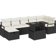 Homgoday 8-teiliges Garten Sofa Set mit Kissen Schwarz Poly Rattan, 2-Sitzer Garten Sofa mit Kissen Schwarz Poly Rattan Diivan Im Freien Model3359804