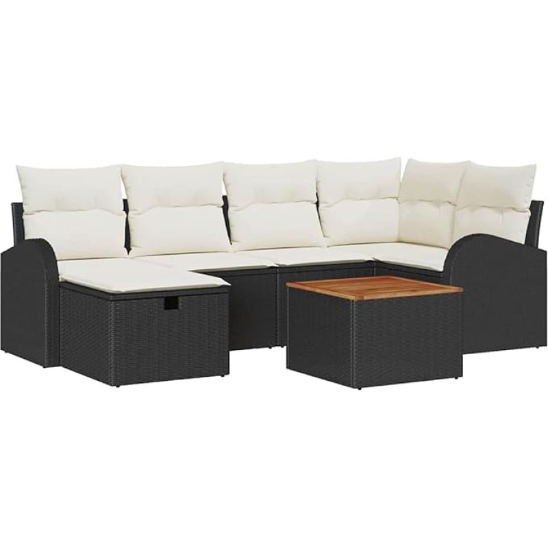 7-teiliges Garten-Sofaset mit Kissen, schwarzes Poly-Rattan, 2-Sitzer Garten-Sofa mit Stauraum & Kissen, schwarzes Poly-Rattan Gartenlounge Model3360841
