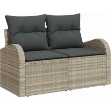 7-teiliges Garten Sofaset mit Kissen in hellem Grau Poly Rattan, 2-Sitzer Garten Sofa mit Stauraum & Kissen in hellem Grau Poly Rattan Gartenlounge Model3354611