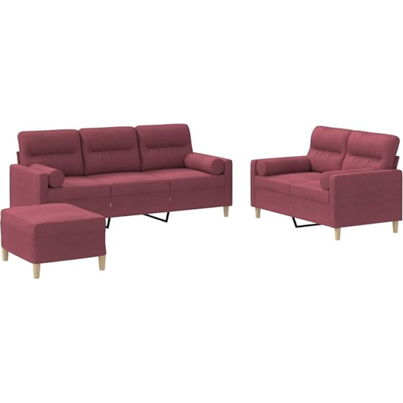 Vopese Weinrotes 2- und 3-Sitzer-Sofa mit Fußhocker | Stoff (100% polüester), Metall, Sperrholz | Wohnzimmer, Leseecke Model3201630