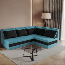 FORNIRO 24 Hugo L Ecksofa mit Schlaffunktion und Bettkasten - Stoff Komfort in Blau-Schwarz, 206 x 165 cm L-kujuline diivan, ausziehbar mit hochelastischem Schaumstoff und Plüschbezug