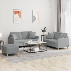 Hellgrauer 2-Sitzer-Sofa mit Fußhocker & Kissen | Stoff & Metall | 140 cm istmevahe Model3202110
