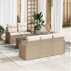 6-TLG. Garten-Sofagarnitur mit Kissen Beige Poly Rattan