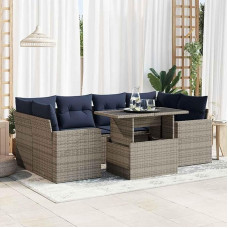 Rantry 7-TLG. Garten-Sofagarnitur mit Kissen Grau Poly Rattan Akazie Gartenlounge Model3326272