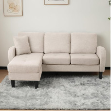 L-kujuline nurgadiivan koos Chaise Longue'ga - 3-kohaline diivan, 166 x 118 x 77 cm, hingav puuvillasest linasest kangast, plastist jalad, modulaarne disain, sobib ideaalselt elutuppa, korterisse ja kontorisse.