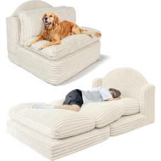 Sametiselt pehme kokkupandav diivanvoodi 120 x 200 cm 3-in-1 kokkupandav põrandal lamamistool kohevast nöörkangast diivan beeži värvi väikesesse korterisse ja külalistetuppa